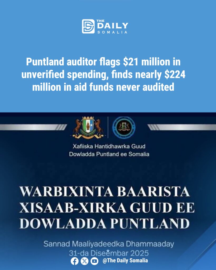 Puntland auditor flags $21 million in unverified spending, finds nearly $224 million in aid funds never audited